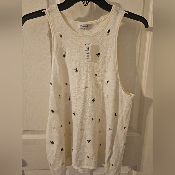 Madewell NWT Fresca Fruit Embroidered Tank Top in Bright Ivory Size M - Picture 1 of 9